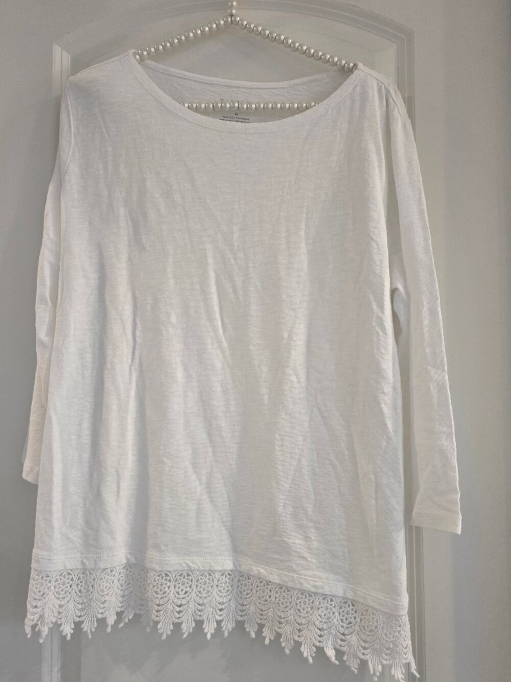 Talbots 100% Cotton LS Shirt with Lace trim